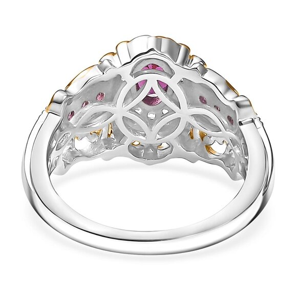 Ring Size 5 Garnet 1.10 ctw in 18K Vermeil YG and Rhodium Over Sterling Silver - Picture 4 of 5